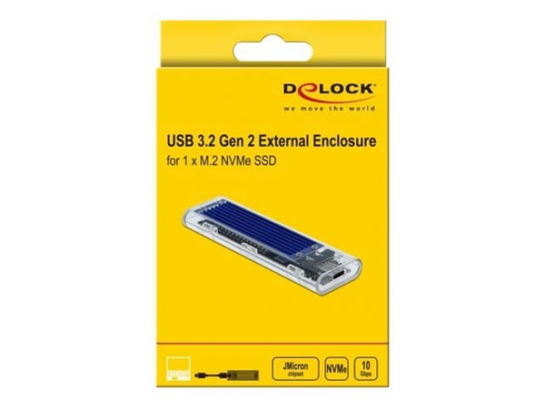 DeLOCK 42620, SSD-kotelo, M.2, M.2, 10 Gbit/s, USB-liitettävyys, Sininen