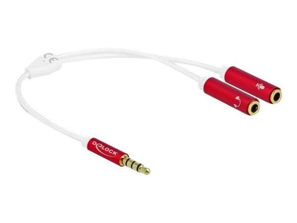 Delock - Hodetelefonadapter - 4-polsminijakk hann til 4-polsminijakk hunn - 20 cm - hvit, rød Delock - Hodetelefonadapter - 4-polsminijakk hann til 4-polsminijakk hunn - 20 cm - hvit, rød