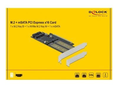 Delock - Diskkontroller - mSATA, M.2 - M.2 Card / mSATA - lav profil - SATA 6Gb/s, PCIe 4.0 x16