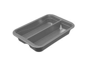 Plastbakke 2-rum C2294-2A 294x193x45 mm med Bæregreb CPET Sølv med Sort yderside,216 stk/krt