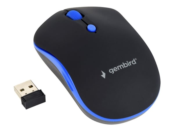 Gembird WIRELESS OPTICAL MOUSE MUSW-4B-03-B 1600DP - Maus, Molempikätinen, Optinen, Langaton RF, 1600 DPI, Musta, Sininen