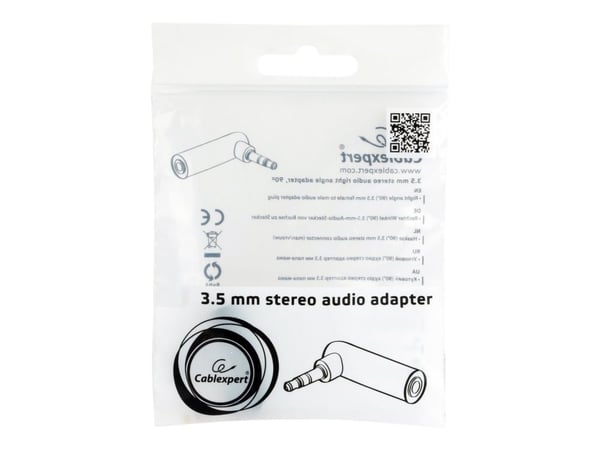 Cablexpert - Rettvinklet adapter - mini-phone stereo 3.5 mm hunn til mini-phone stereo 3.5 mm hann høyrevinklet