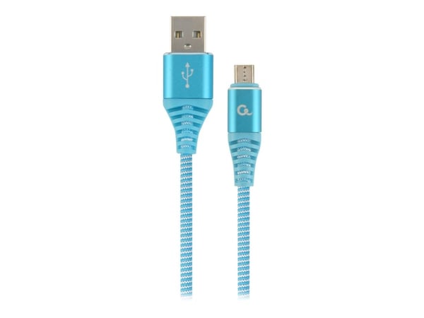 Cablexpert Premium - USB-kabel - Micro-USB Type B (hann) til USB (hann) - USB 2.0 - 2.1 A - 1 m - hvit, blå turkis