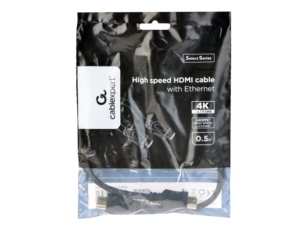 Cablexpert Select Series CC-HDMI4L-0.5M - High Speed - HDMI-kabel med Ethernet - HDMI hann til HDMI hann - 50 cm - skjermet - svart - formstøpt, 4K...
