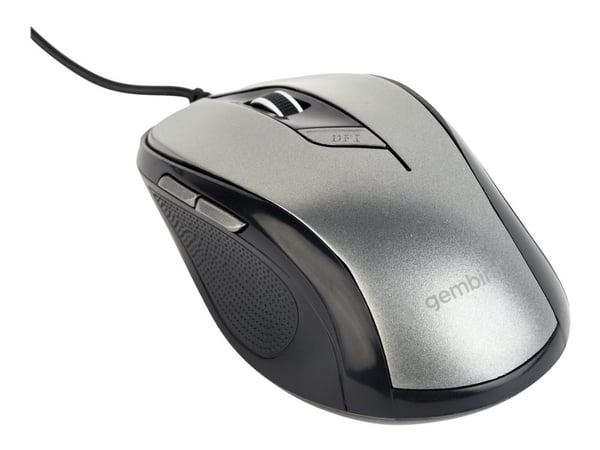 Gembird MUS-6B-01-BG, Oikeakätinen, Optinen, USB A-tyyppi, 1600 DPI, Musta, Harmaa