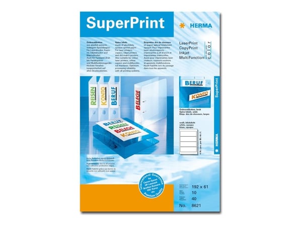 HERMA Special - Papir - matt - permanent selv-adhesiv - hvit - 192 x 61 mm 40 etikett(er) (10 ark x 4) opake arkivmappeetiketter