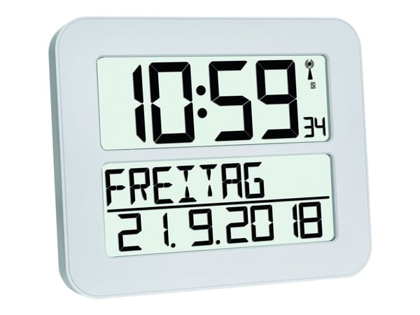 TFA Time Line Max - Klokke - rektangulær - elektronisk - skrivebord, veggmonterbar - 25.8 x 21.2 cm - hvit
