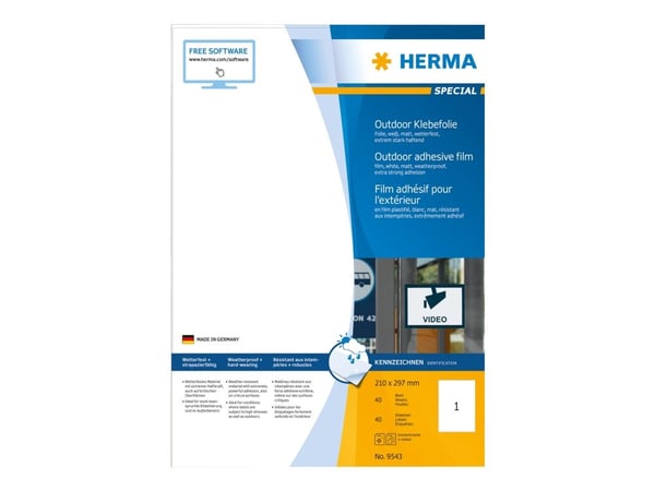 HERMA Special - Polyetylen (PE) - matt - extra kraftigt självhäftande lim - vit - A4 (210 x 297 mm) 40 etikett (er) (40 ark x 1) filmetiketter