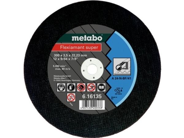 Metabo 616136000, Kutteskive, Stål, 30 cm, Alle merker, Flatt senter, Svart