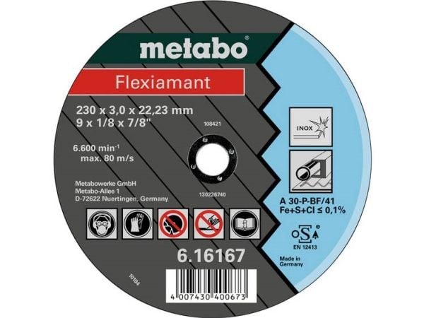 Metabo 616737000, Kutteskive, Rustfritt stål, 11,5 cm, Metabo, Nedtrykket senter, 2,22 cm