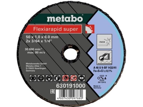 Metabo 630194000, Klippskiva, Platt i mitten, Rostfritt stål, Metabo, 6 mm, 7,6 cm