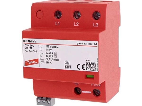 Dehn överspänningsavledare Typ T1+T2 12,5kA 50kA 4P för laddstation EMOB 3P 255 FM 900385