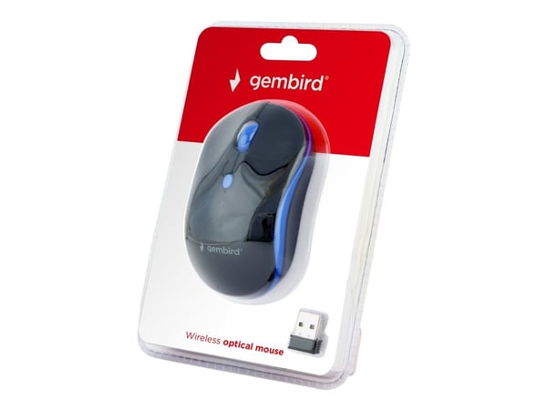 Gembird MUSW-4B-03-B - Mus - optisk - 4 knapper - trådløs - 2.4 GHz - USB trådløs mottaker - svart, blå - blister