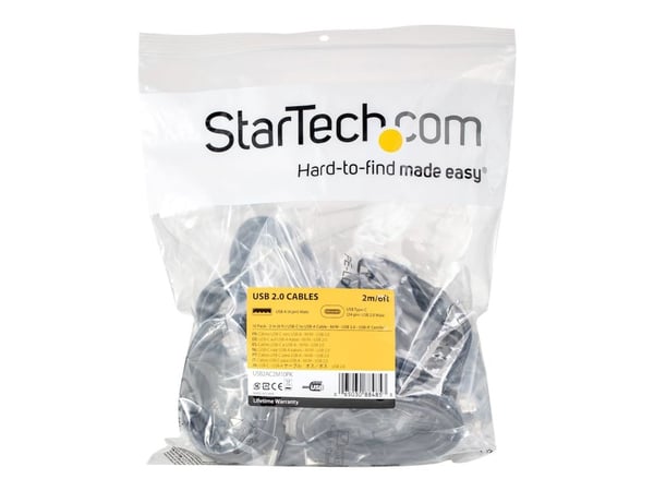 StarTech USB to USB C Cable - 2 m USB 2.0 Type C Cable 10 Pack - USB-kabel - USB (hann) til USB-C (hann) - USB 2.0 - 2 m - svart (en pakke 10)