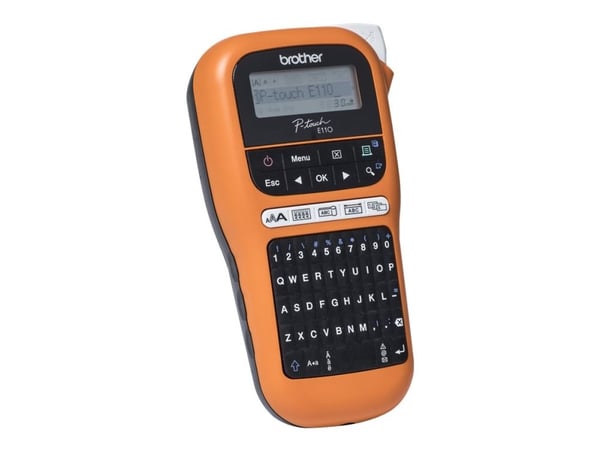 Brother P-Touch PT-E110 - Etikettmaker - S/H - termotransfer - Rull (1,2 cm) - 180 dpi - inntil 20 mm/sek - kutter - 2-linjers utskrift - svart, or...