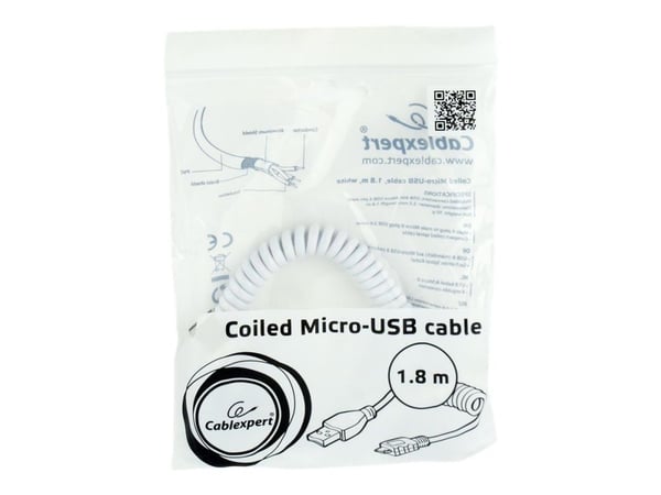 Cablexpert - USB-kaapeli - USB (uros) - Micro-USB Type B (uros) - USB 2.0 - 1,8 m - kierretty, muotoiltu - valkoinen