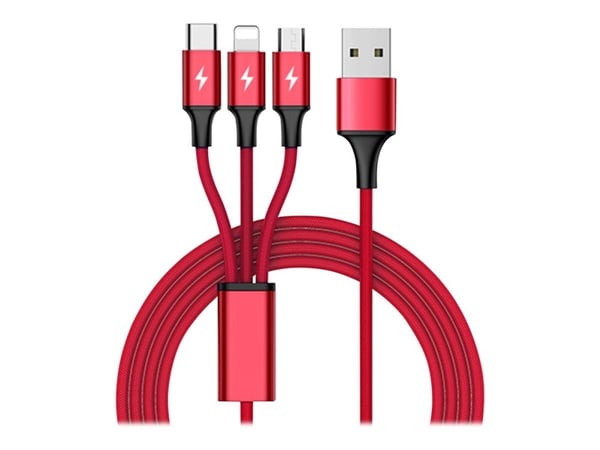 Unitek C4049RD - Data-/strømkabel - USB hann til Micro-USB type B, Lightning, USB-C hann - 1.2 m - svart, rød