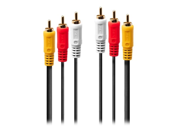 Lindy Premium - Video/audiokaapeli - komposiittivideo/audio - RCA x 3 uros - RCA x 3 uros - 2 m - suojattu - musta