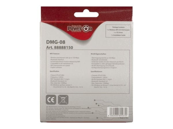 Inter-Tech DMG-08 - Nettverksadapter - USB 2.0 - 802.11a, 802.11b/g/n, Bluetooth 4.0