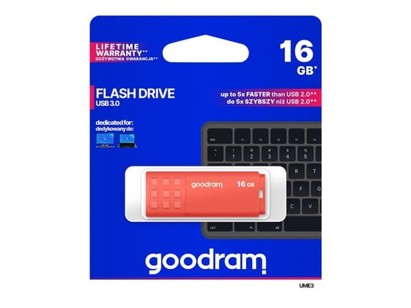 GOODRAM UME3 - USB flash-enhet - 16 GB - USB 3.0 - orange