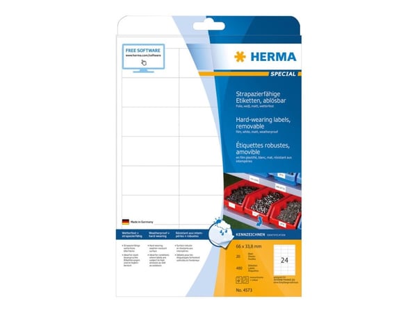 HERMA Special - Matt - fjernbart selv-adhesiv - hvit - 66 x 33.8 mm 480 etikett(er) (20 ark x 24) filmetiketter
