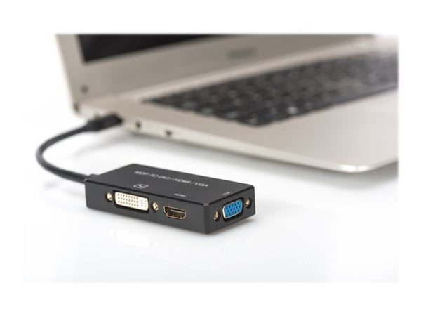 ASSMANN - Video adapter - Mini DisplayPort hann til 15 pin D-Sub (DB-15), HDMI, DVI-D hunn - 20 cm - trippel beskyttelse - svart - formstøpt, 4K-st...