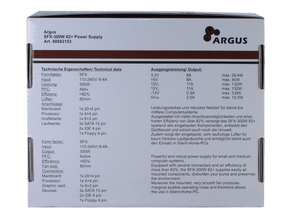 Argus SFX-300W 82+ - Strømforsyning (intern) - SFX12V - AC 110-240 V - 300 watt - aktiv PFC