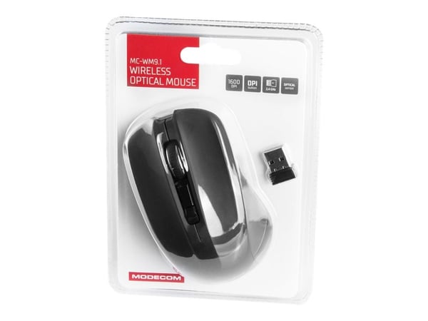 ModeCom MC-WM9.1 - Mus - ergonomisk - optisk - 4 knapper - trådløs - 2.4 GHz - USB trådløs mottaker - svart