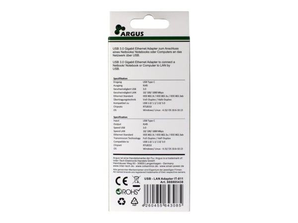 InterTech Argus IT-811 - Nettverksadapter - USB-C - Gigabit Ethernet - Svart (88885438)