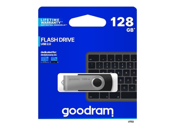 Goodram UTS2, 128 GB, USB A-tyyppi, 2.0, 20 MB/s, Taittuva, Musta