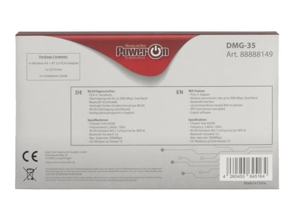 Inter-Tech DMG-35 - Nettverksadapter - PCI Express x1 lav profil - Bluetooth 5.0, 802.11ax