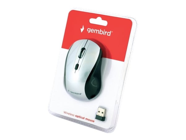 Gembird MUSW-4B-02-BS - Mus - optisk - 4 knappar - trådlös - 2.4 GHz - trådlös USB-mottagare - svart/silver - blåsa