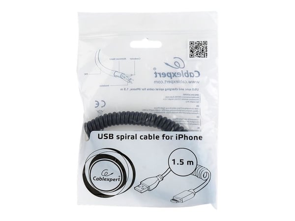 Cablexpert - Lightning-kabel - USB hann til Lightning hann - 1.5 m - skjermet - svart - formstøpt, spiral