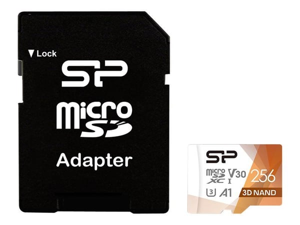 SILICON POWER Superior Pro - Flash-minneskort (microSDXC till SD-adapter inkluderad) - 256 GB - A1 / Video Class V30 / UHS-I U3 / Class10 - mikroSD...