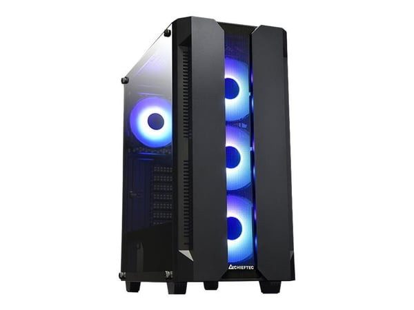 Chieftec Gamer Series Hunter - Tower - sidepanel med vindu (herdet glass) - ingen strømforsyning (ATX) - svart - USB/lyd