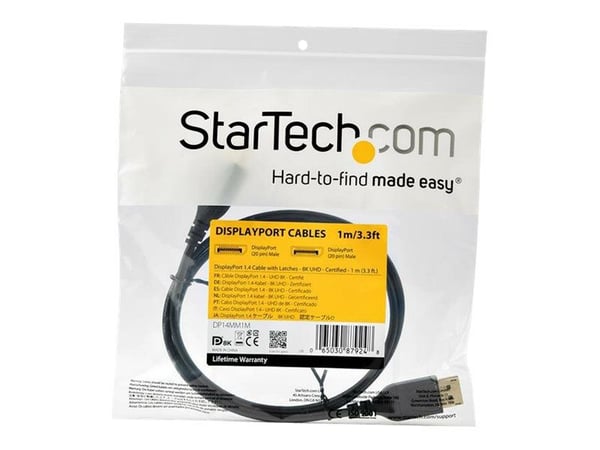 StarTech.com 3ft/1m VESA-sertifioitu DisplayPort 1.4 kaapeli, 8K 60Hz HBR3 HDR, Super UHD DisplayPort to DisplayPort Monitor Cord, Ultra HD 4K 120H...