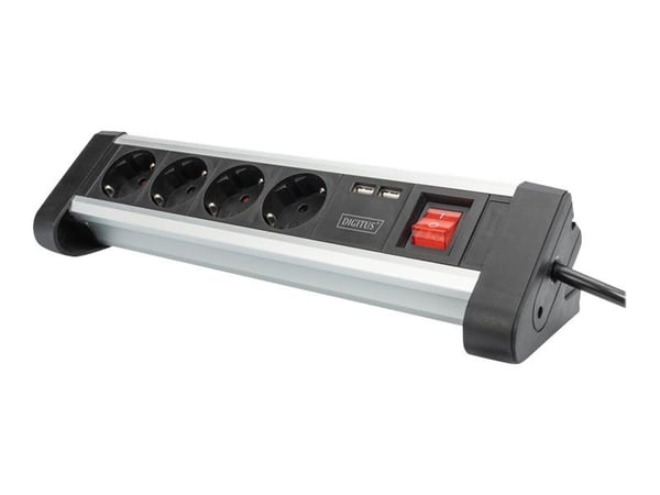 DIGITUS DA-70614 - Pistorasia - AC 110-240 V - 3680 Watt - tulo: virta - lähtöliittimet: 4 (2 x USB, 4 x CEE 7/4) - 1,5 m johto - musta, hopea