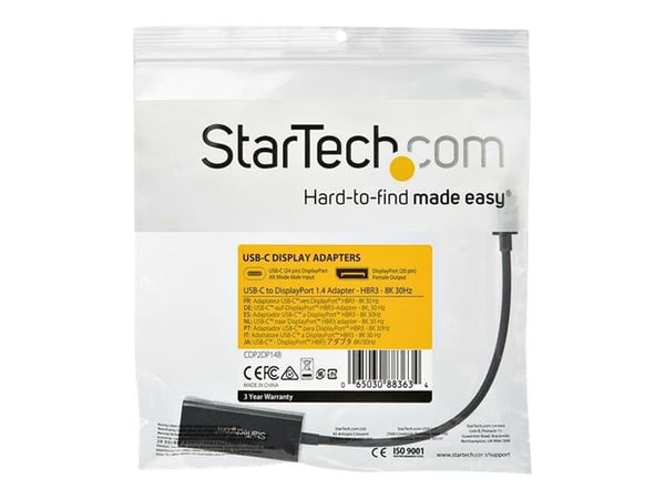 StarTech.com CDP2DP14B, USB Type-C, DisplayPort-lähtö, 7680 x 4320 pikseliä