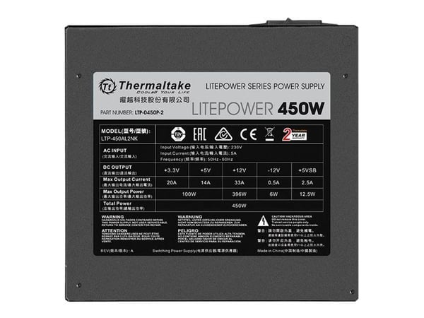 Thermaltake Litepower LTP-450AL2NK - Strømforsyning (intern) - ATX12V 2.3 - AC 230 V - 450 watt - aktiv PFC - svart