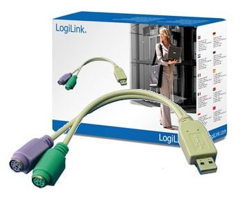 LogiLink Adapter USB - 2x PS/2, 0,2 m, 2x 6-p Mini-DIN, USB A, Hankjønn, Hunkjønn, Grå