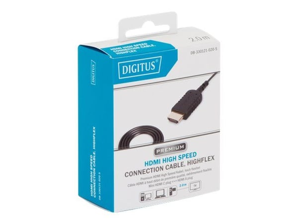 DIGITUS HDMI High Speed Connection Cable - HDMI-kaapeli - HDMI uros - mini HDMI uros - 2 m - kaksoissuojattu - musta - muotoiltu, aktiivinen