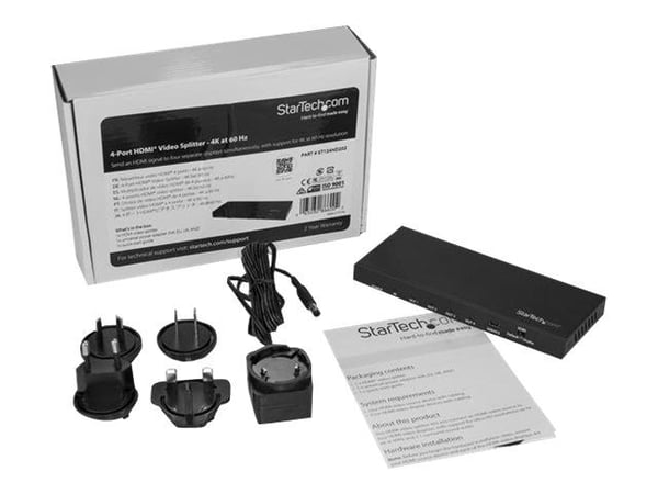 STARTECH.COM HDMI Splitter - 4-Port - 4K 60Hz - HDMI Splitter 1 In 4 Out - 4-veis HDMI Splitter - HDMI Port Splitter