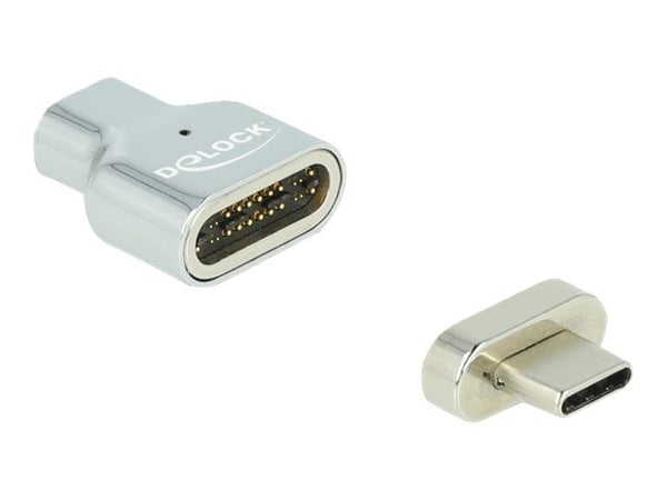 Delock - Thunderbolt / USB-C-adapter - USB-C (hann) magnetisk til USB-C (hunn) - USB 3.2 Gen 2 / Thunderbolt 3 - 20 V - 4.5 A - 8K-støtte - sølv Delock - Thunderbolt / USB-C-adapter - USB-C (hann) magnetisk til USB-C (hunn) - USB 3.2 Gen 2 / Thunderbolt 3 - 20 V - 4.5 A - 8K-støtte - sølv