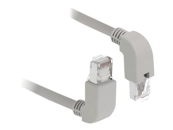 Delock - Patchkabel - RJ-45 (han) op-vinklet til RJ-45 (han) nedvinklet - 2 m - S/FTP - CAT 6a - booted, halogenfri - grå