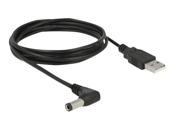 Delock - Strömkabel - Växelströmsjack 5,5 x 2,5 mm (hane) vinklad till USB (endast ström) (hane) - 1.5 m - svart