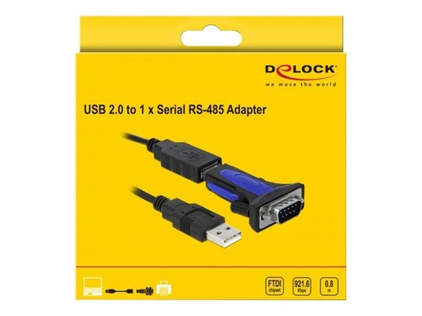 DeLOCK 66280, Musta, 0,8 m, USB A-tyyppi, DB-9, Uros, Uros