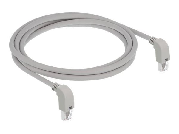 Delock - Patchkabel - RJ-45 (han) nedvinklet til RJ-45 (han) nedvinklet - 2 m - S/FTP - CAT 6a - booted, halogenfri - grå