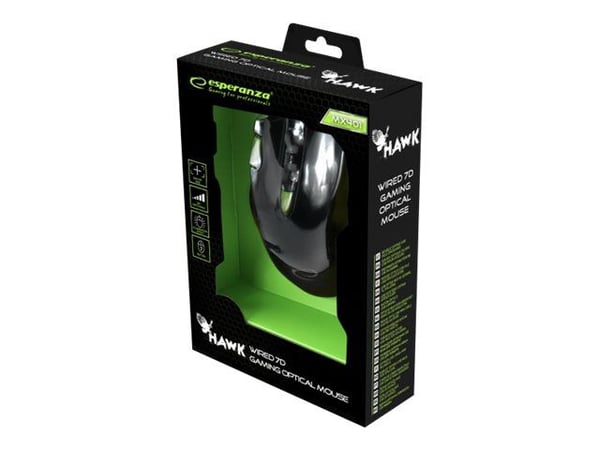 Esperanza MX401 HAWK - Mus - høyrehendt - optisk - 7 knapper - kablet - USB - svart/grønn