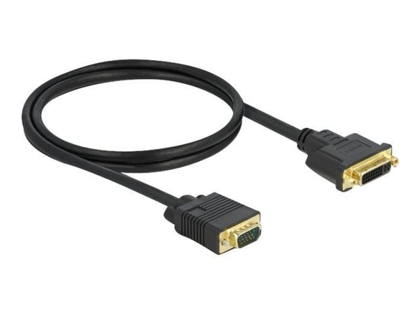 Delock - Adapterkabel - enkeltlink - DVI-I (hun) til HD-15 (VGA) (han) - 1 m - tommelskruer - sortti