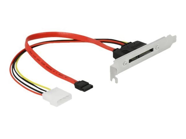 Delock Slot bracket with 1 x SATA 22 pin plug external - Intern til ekstern SATA-panel - Serial ATA 150/300/600 - 4-pin intern strøm, eSATA til SAT...